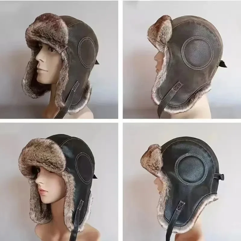 Trapper Hat Ear Flap - Berretto da neve in pelle con
